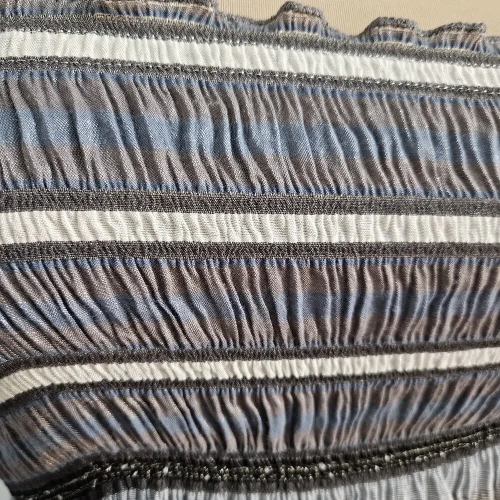 Max Studio Dress Womens Small Striped Boho Smocked Midi Black Gray Beach Coastal